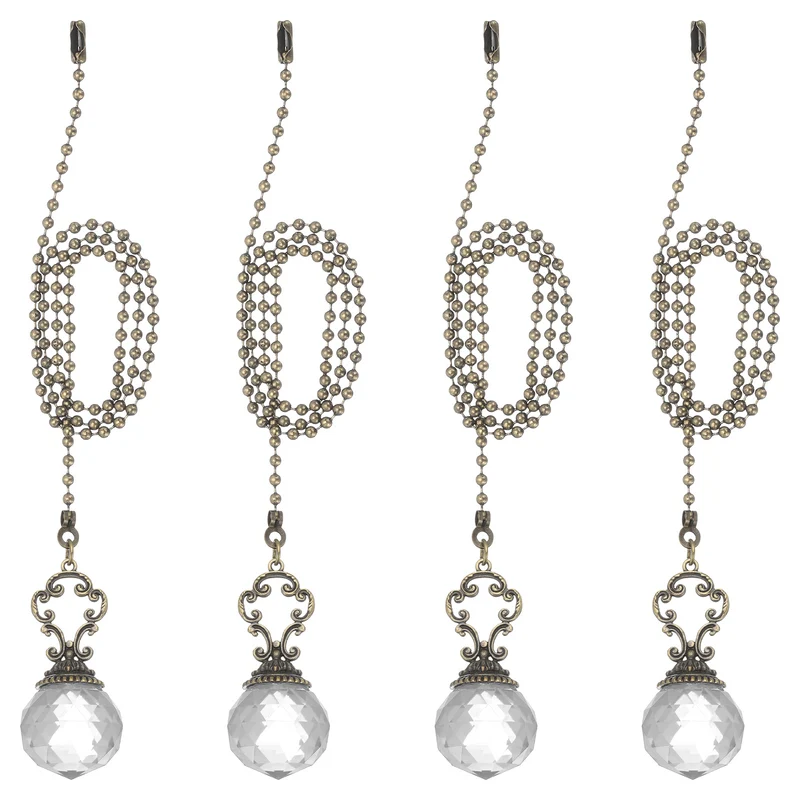 4 Pcs 22" Crystal Ceiling Fan Pull Chain, Clear (Crystal Prism Ball)