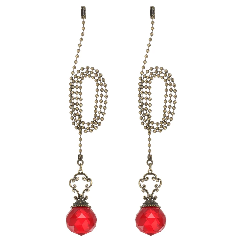 2 Pcs 22" Crystal Ceiling Fan Pull Chain, Red (Crystal Prism Ball)