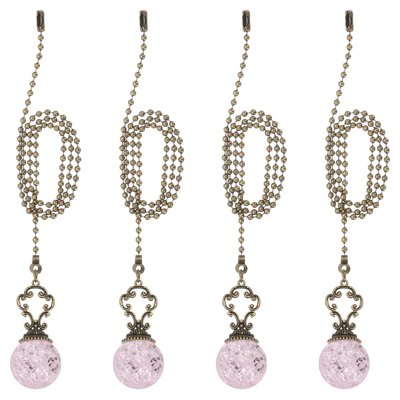 4 Pcs 22" Crystal Ceiling Fan Pull Chain, Pink ( Ball)