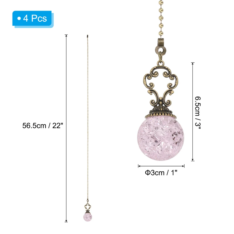 4 Pcs 22" Crystal Ceiling Fan Pull Chain, Pink ( Ball)