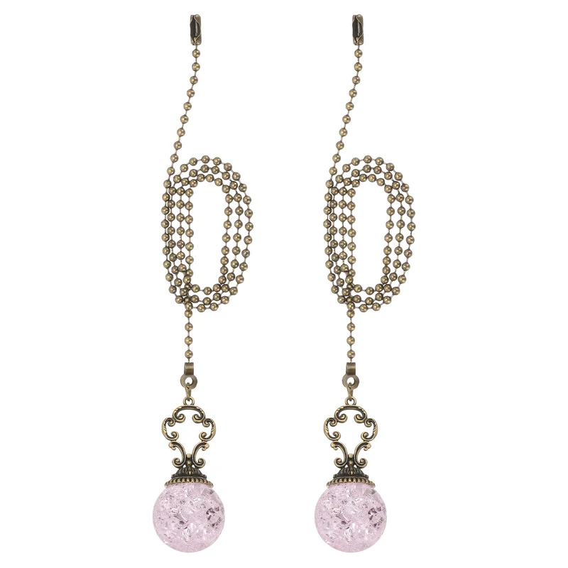 2 Pcs 22" Crystal Ceiling Fan Pull Chain, Pink ( Ball)
