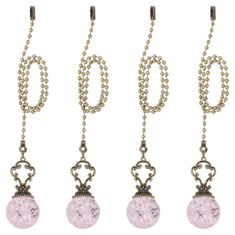 4 Pcs 15" Crystal Ceiling Fan Pull Chain, Pink ( Ball)