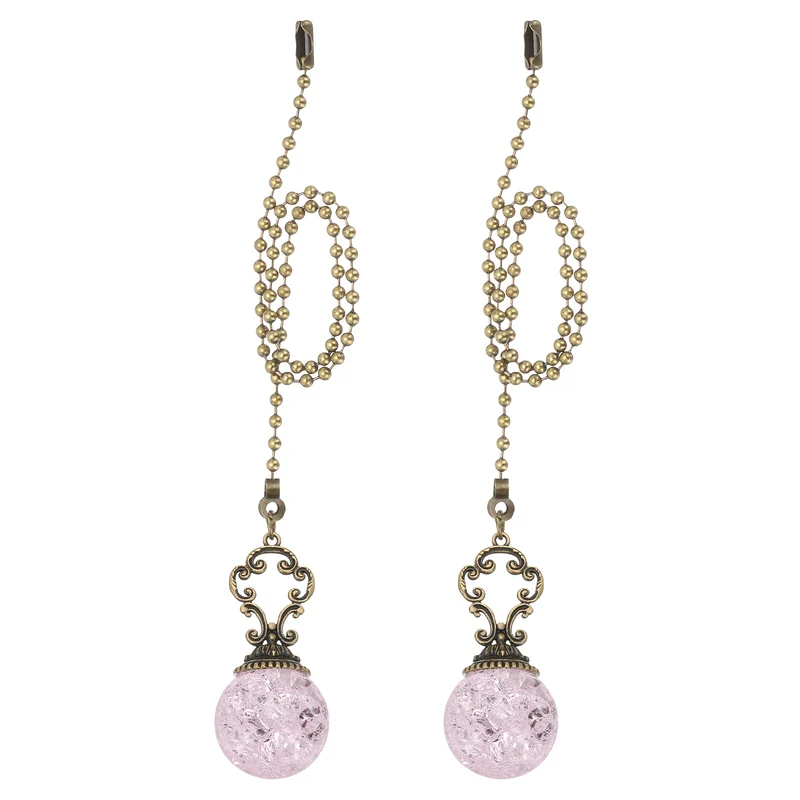 2 Pcs 15" Crystal Ceiling Fan Pull Chain, Pink ( Ball)