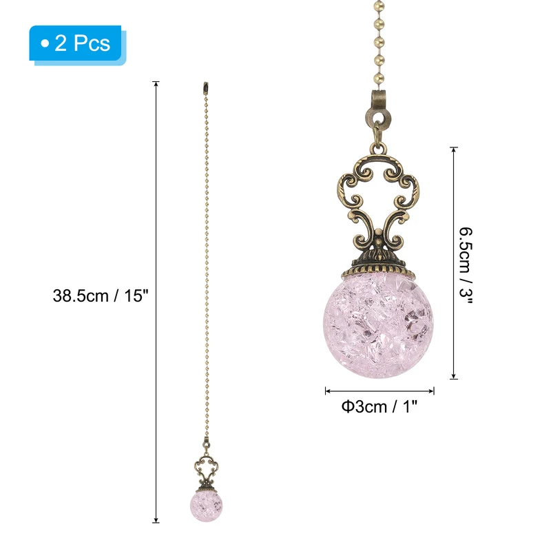 2 Pcs 15" Crystal Ceiling Fan Pull Chain, Pink ( Ball)