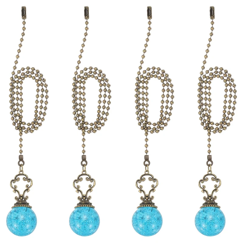 4 Pcs 22" Crystal Ceiling Fan Pull Chain, Lake Blue ( Ball)
