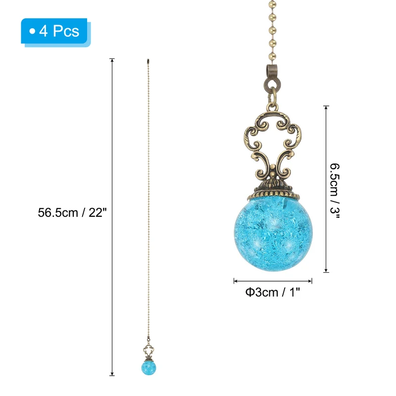 4 Pcs 22" Crystal Ceiling Fan Pull Chain, Lake Blue ( Ball)