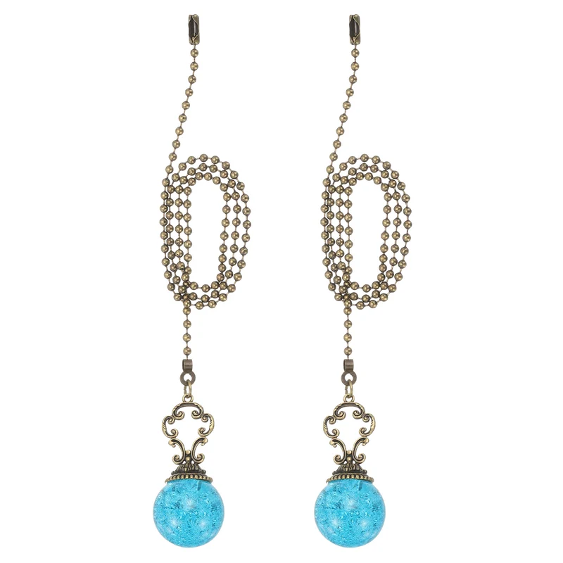 2 Pcs 22" Crystal Ceiling Fan Pull Chain, Lake Blue ( Ball)