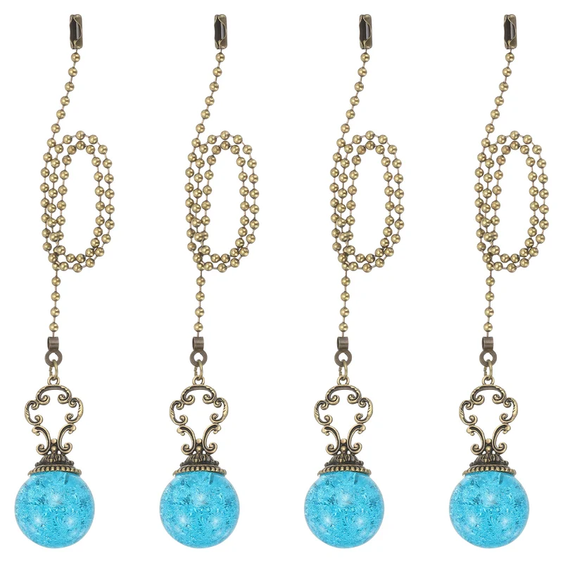 4 Pcs 15" Crystal Ceiling Fan Pull Chain, Lake Blue ( Ball)