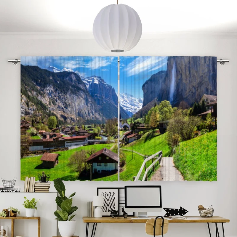 Vorhang Motiv "Schweiz Berge Wasserfall"