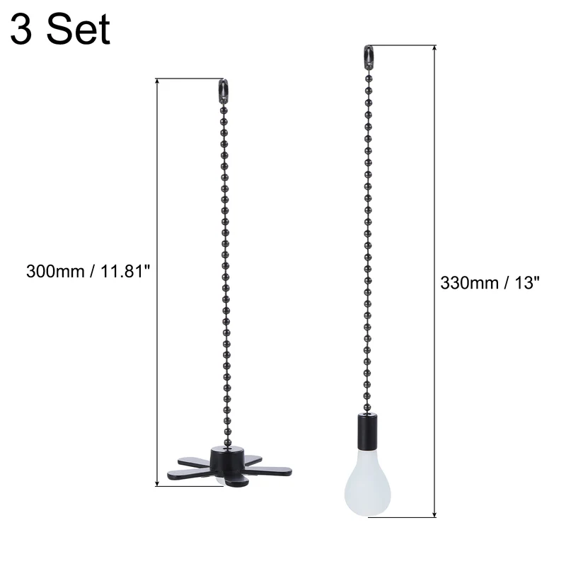 13 Inch Ceiling Fan Pull Chain Sets, 6 Pcs Fan Chain Extender, Black