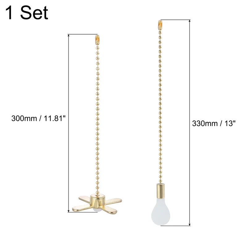 13 Inch Ceiling Fan Pull Chain Sets, 2 Pcs Fan Chains Extender, Gold