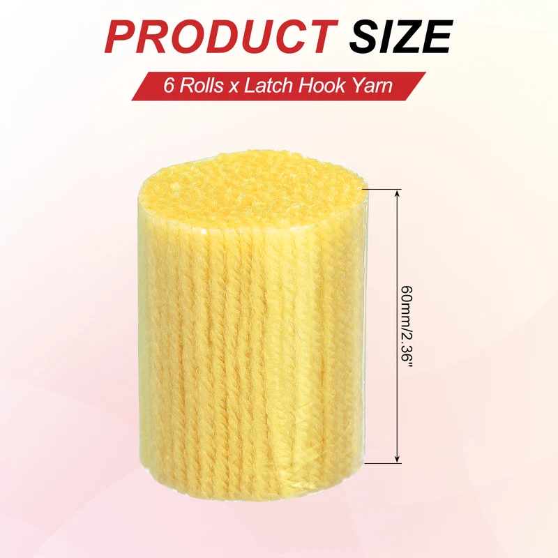 6 Rolls Latch Hook Yarn, 3mm Light Yellow Latch Hook Kit Yarn Precut Hook Rugs