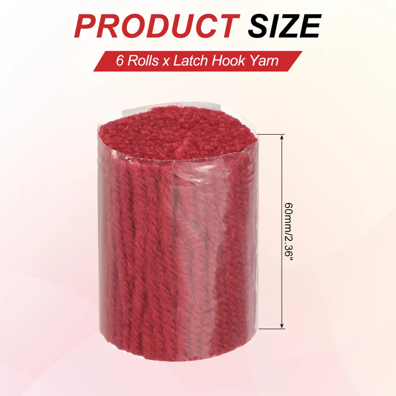 6 Rolls Latch Hook Yarn, 3mm Rose Red Latch Hook Kit Yarn Precut Hook Rugs