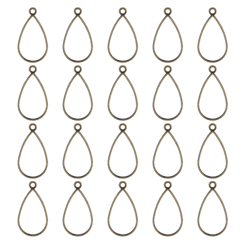 Open Back Bezel Pendants, 30pcs Teardrop Hollow Frame Pendant (Bronze)
