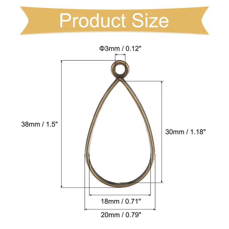 Open Back Bezel Pendants, 30pcs Teardrop Hollow Frame Pendant (Bronze)