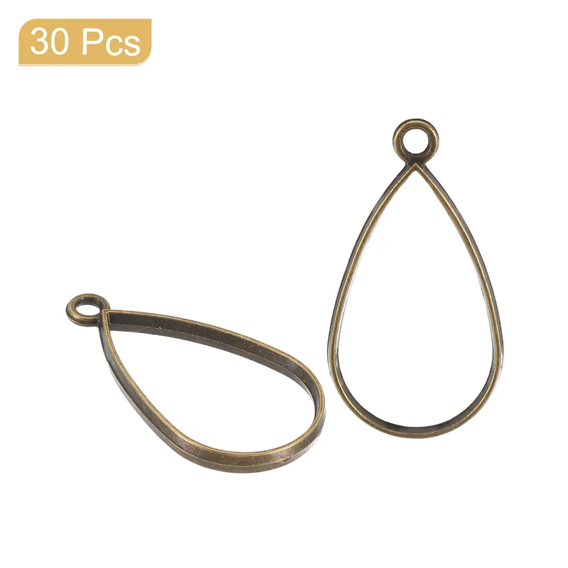 Open Back Bezel Pendants, 30pcs Teardrop Hollow Frame Pendant (Bronze)