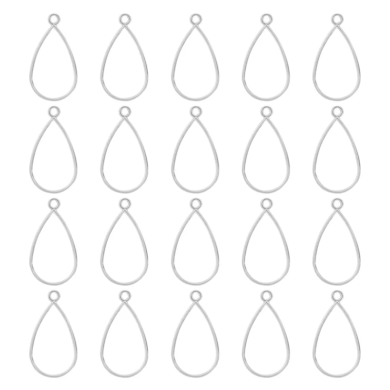 Open Back Bezel Pendants, 50pcs Teardrop Hollow Frame Pendant (Bright Silver)