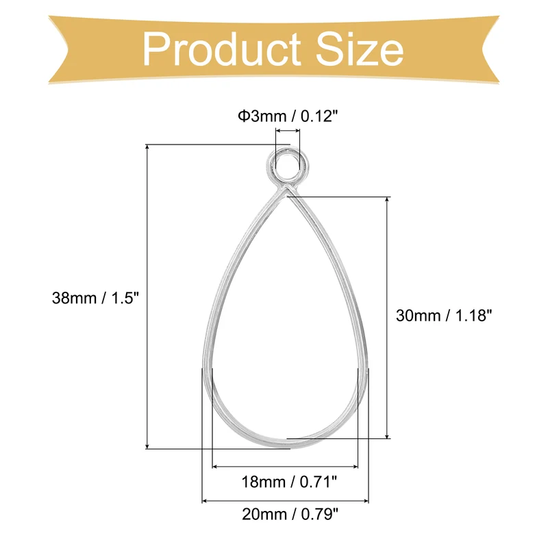 Open Back Bezel Pendants, 50pcs Teardrop Hollow Frame Pendant (Bright Silver)