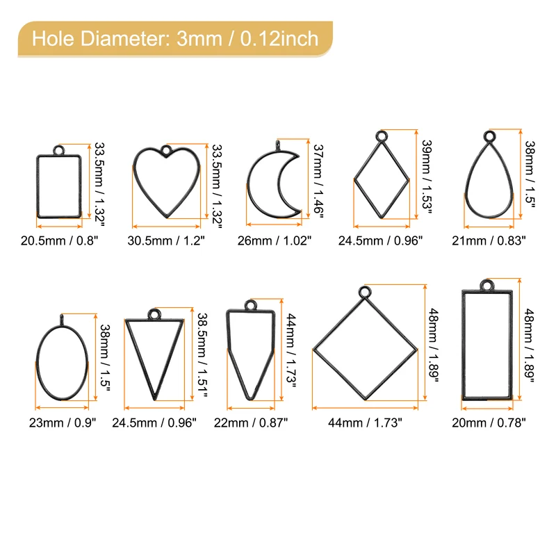 3 Set Open Back Bezel Pendants 10 Styles Hollow Frame Pendant Black