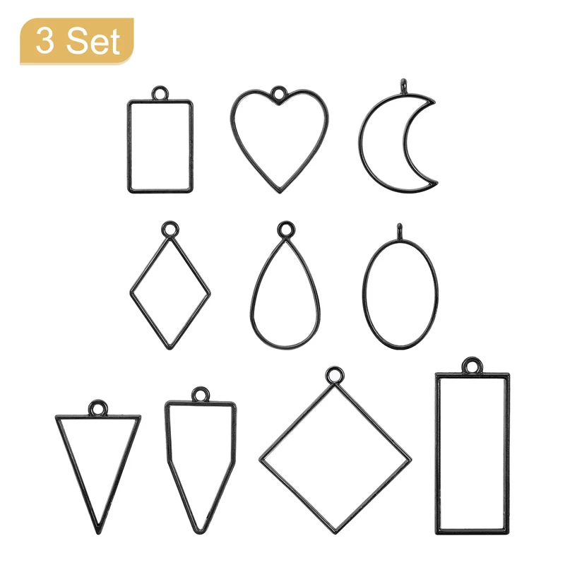 3 Set Open Back Bezel Pendants 10 Styles Hollow Frame Pendant Black