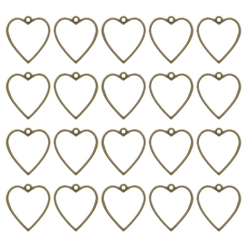 Open Back Bezel Pendants, 30pcs Heart Hollow Frame Pendant (Bronze)
