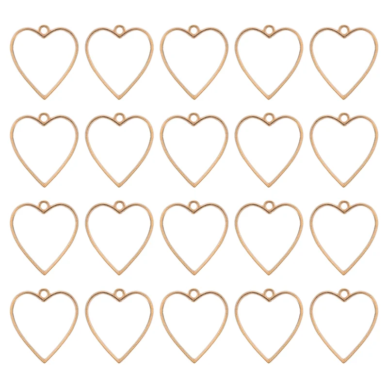 Open Back Bezel Pendants, 50pcs Heart Hollow Frame Pendant (K Gold)