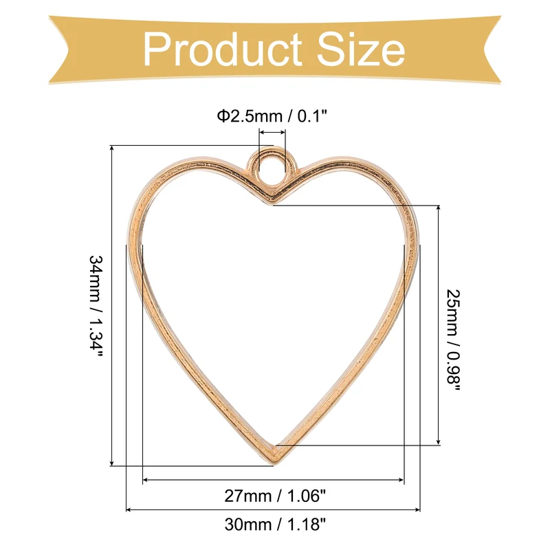Open Back Bezel Pendants, 50pcs Heart Hollow Frame Pendant (K Gold)