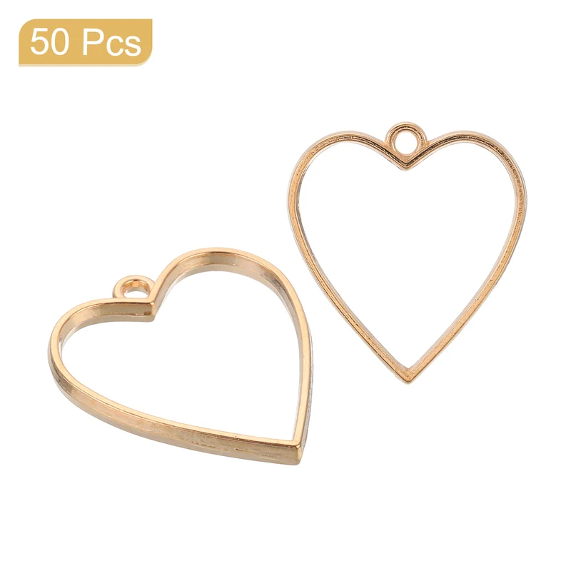 Open Back Bezel Pendants, 50pcs Heart Hollow Frame Pendant (K Gold)