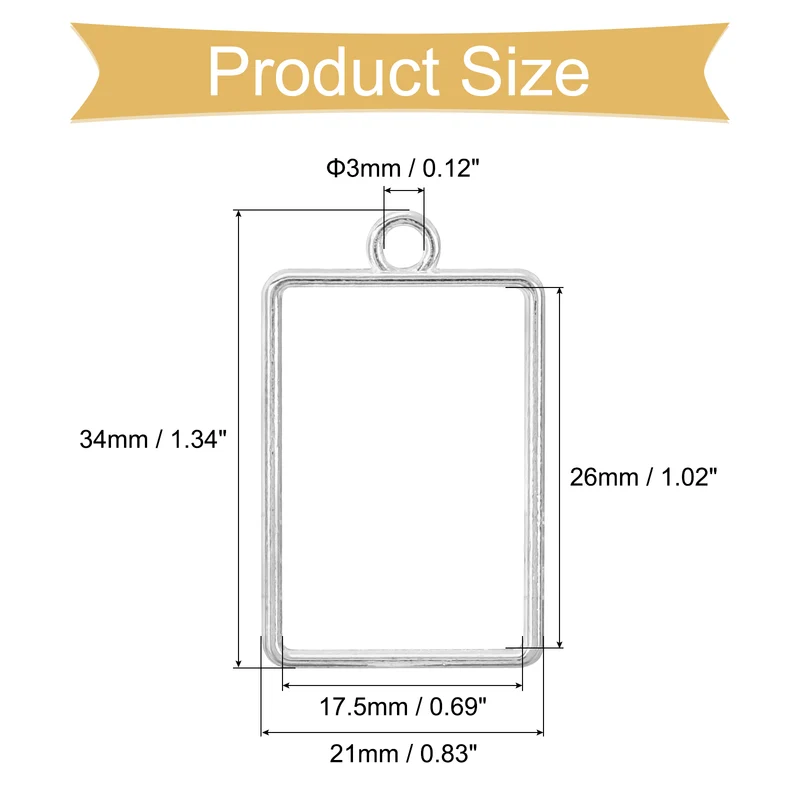 Open Back Bezel Pendants, 30pcs Rectangular Hollow Frame Pendant (Bright Silver)