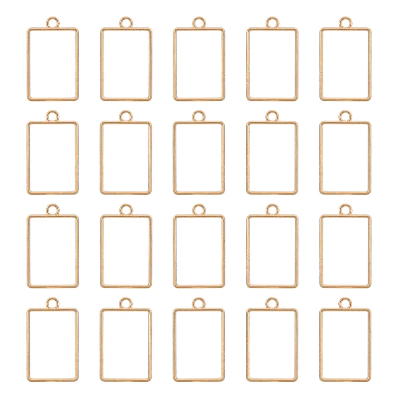 Open Back Bezel Pendants, 30pcs Rectangular Hollow Frame Pendant (K Gold)