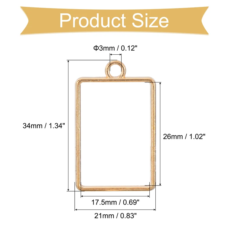 Open Back Bezel Pendants, 30pcs Rectangular Hollow Frame Pendant (K Gold)