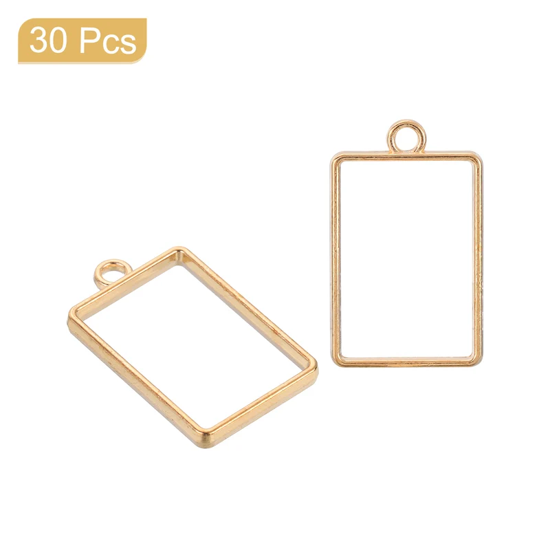 Open Back Bezel Pendants, 30pcs Rectangular Hollow Frame Pendant (K Gold)