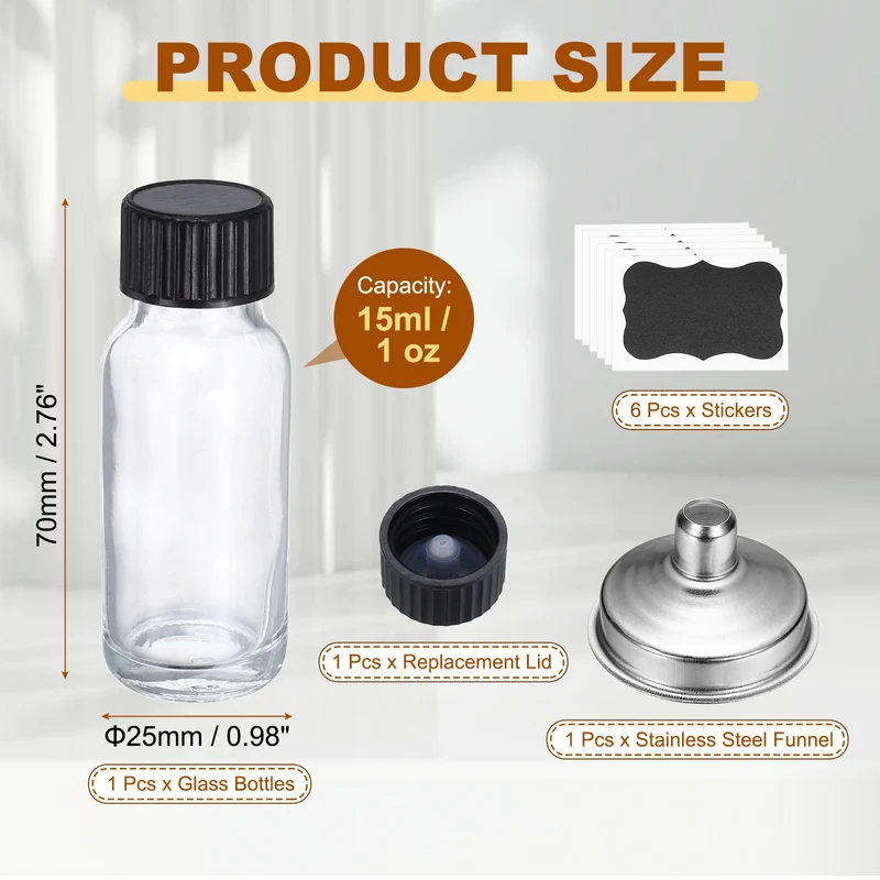 1oz/15ml Round Glass Bottles, White Sample Glass Bottle Empty Containers