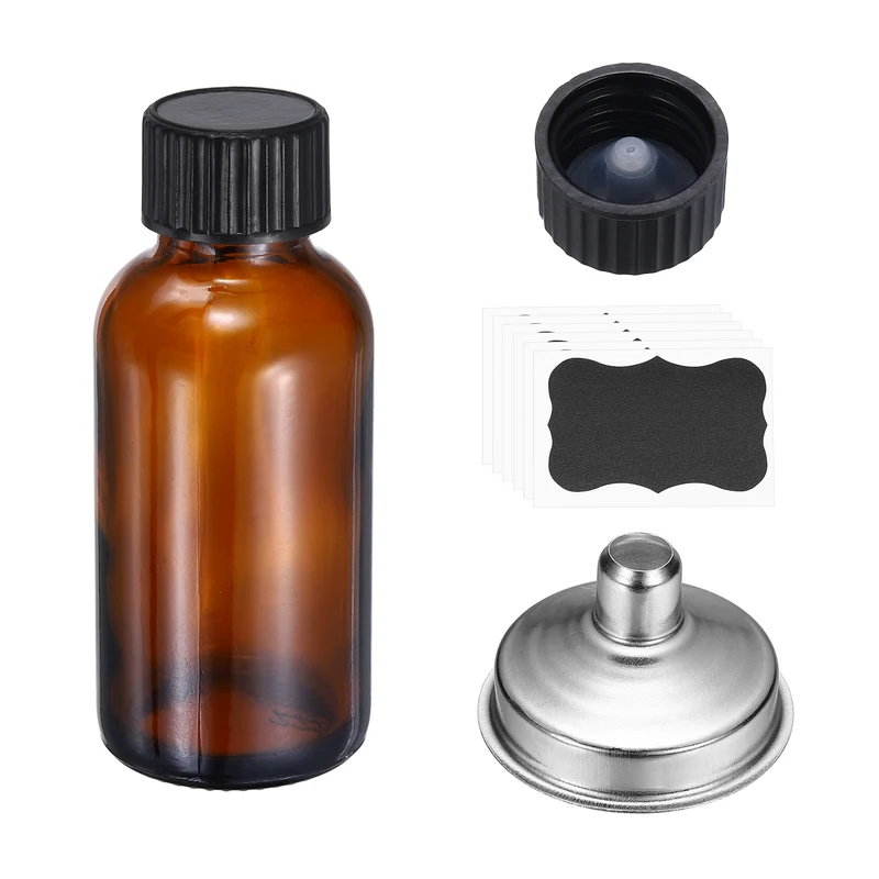 2oz/30ml Round Glass Bottles, Amber Sample Glass Bottle Empty Containers