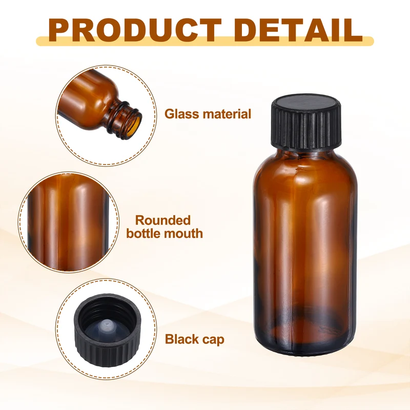 2oz/30ml Round Glass Bottles, Amber Sample Glass Bottle Empty Containers