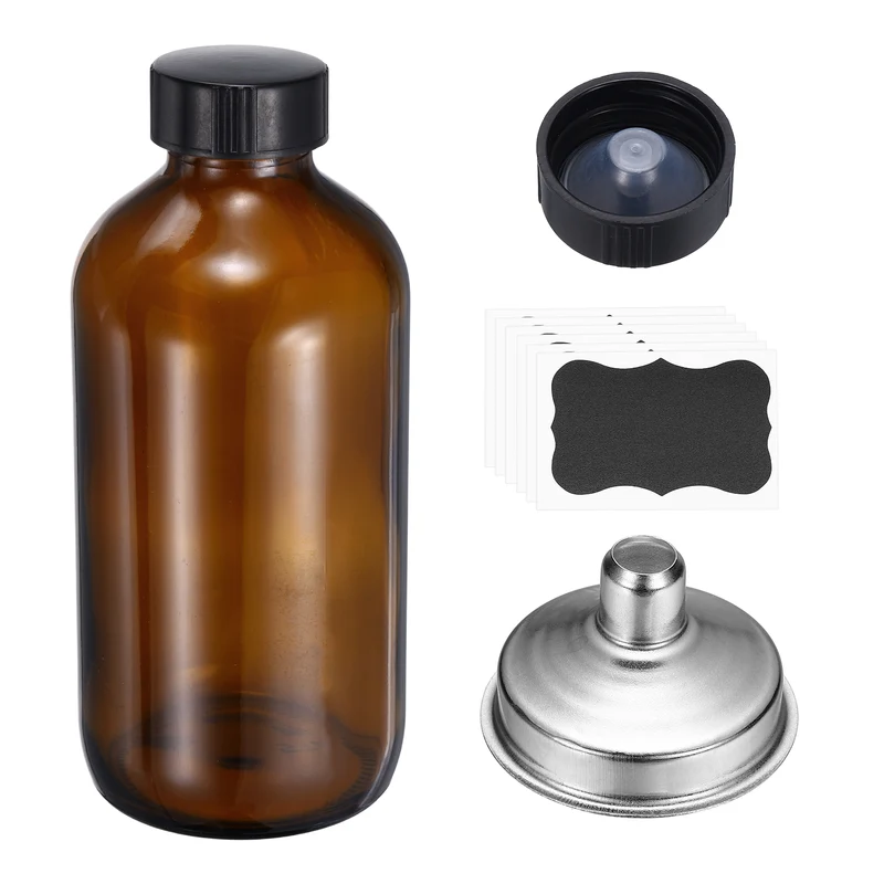 7oz/240ml Round Glass Bottles, Amber Sample Glass Bottle Empty Containers
