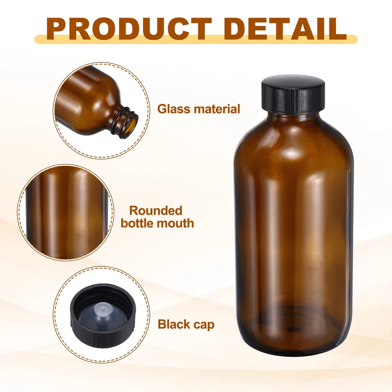 7oz/240ml Round Glass Bottles, Amber Sample Glass Bottle Empty Containers