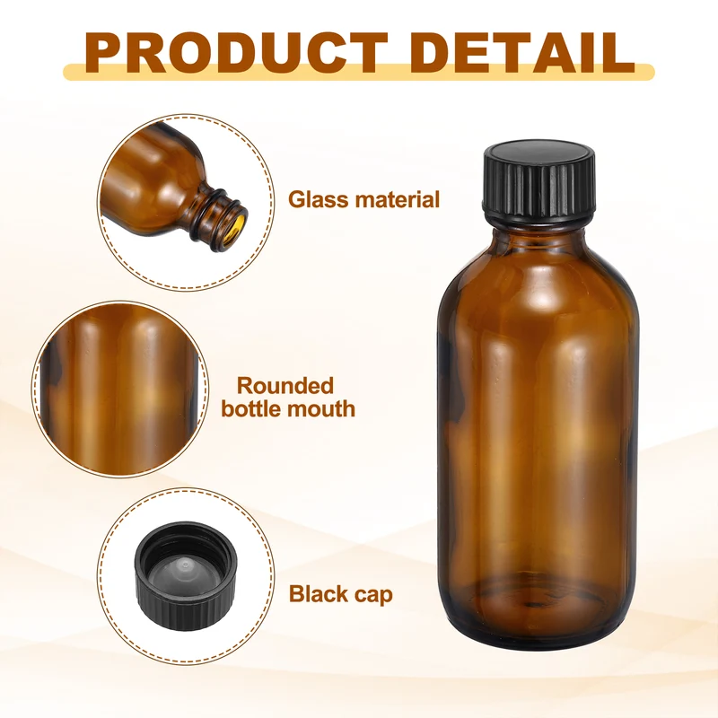 3oz/60ml Round Glass Bottles, Amber Sample Glass Bottle Empty Containers