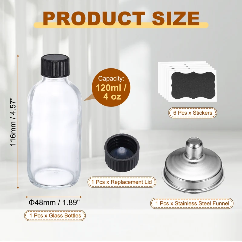 4oz/120ml Round Glass Bottles, White Sample Glass Bottle Empty Containers