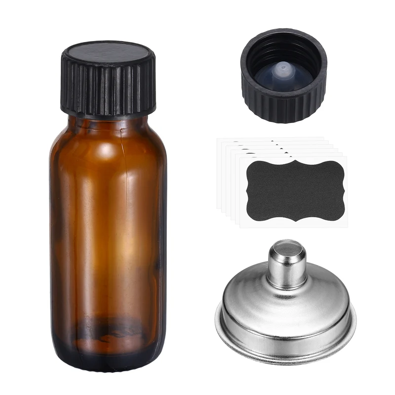 1oz/15ml Round Glass Bottles, Amber Sample Glass Bottle Empty Containers