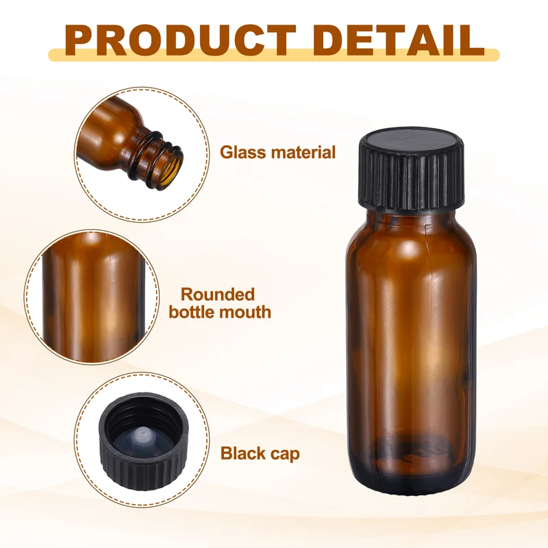 1oz/15ml Round Glass Bottles, Amber Sample Glass Bottle Empty Containers