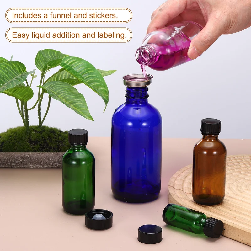 1oz/15ml Round Glass Bottles, Amber Sample Glass Bottle Empty Containers