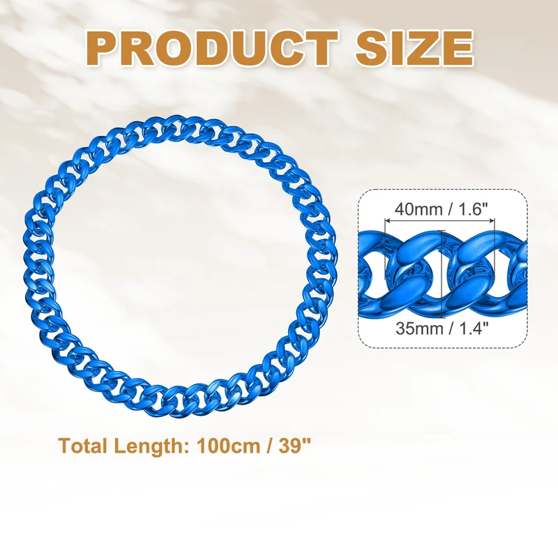 Plastic Hip Hop Chain Necklace 39" Men's Chunky Fake Chain Blue