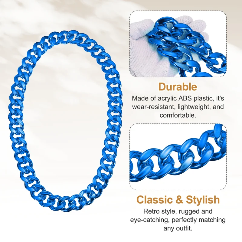 Plastic Hip Hop Chain Necklace 39" Men's Chunky Fake Chain Blue