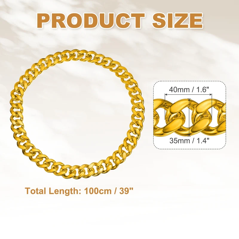 Plastic Hip Hop Chain Necklace 39" Men's Chunky Fake Chain Golden