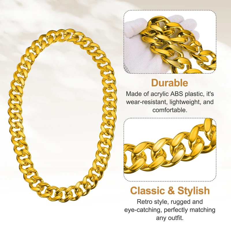 Plastic Hip Hop Chain Necklace 39" Men's Chunky Fake Chain Golden