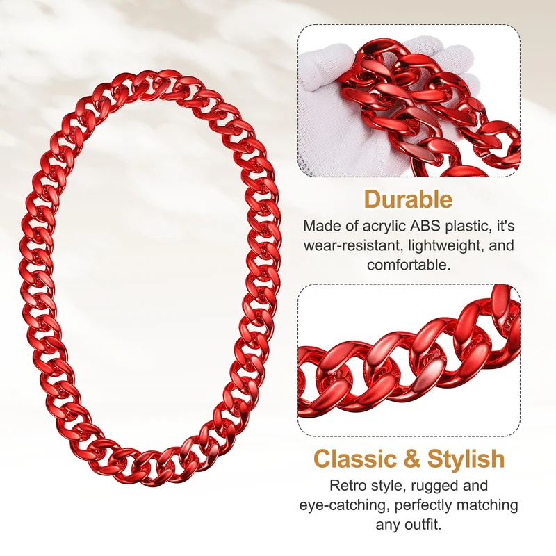 Plastic Hip Hop Chain Necklace 39" Men's Chunky Fake Chain Red