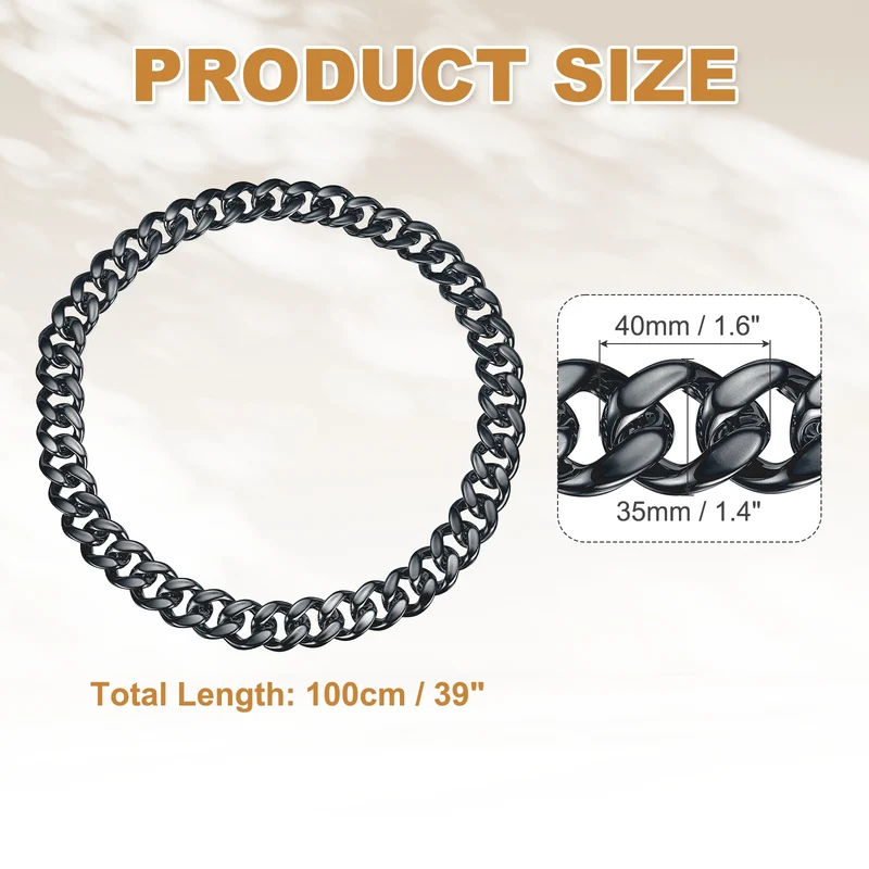 Plastic Hip Hop Chain Necklace 39" Men's Chunky Fake Chain Black