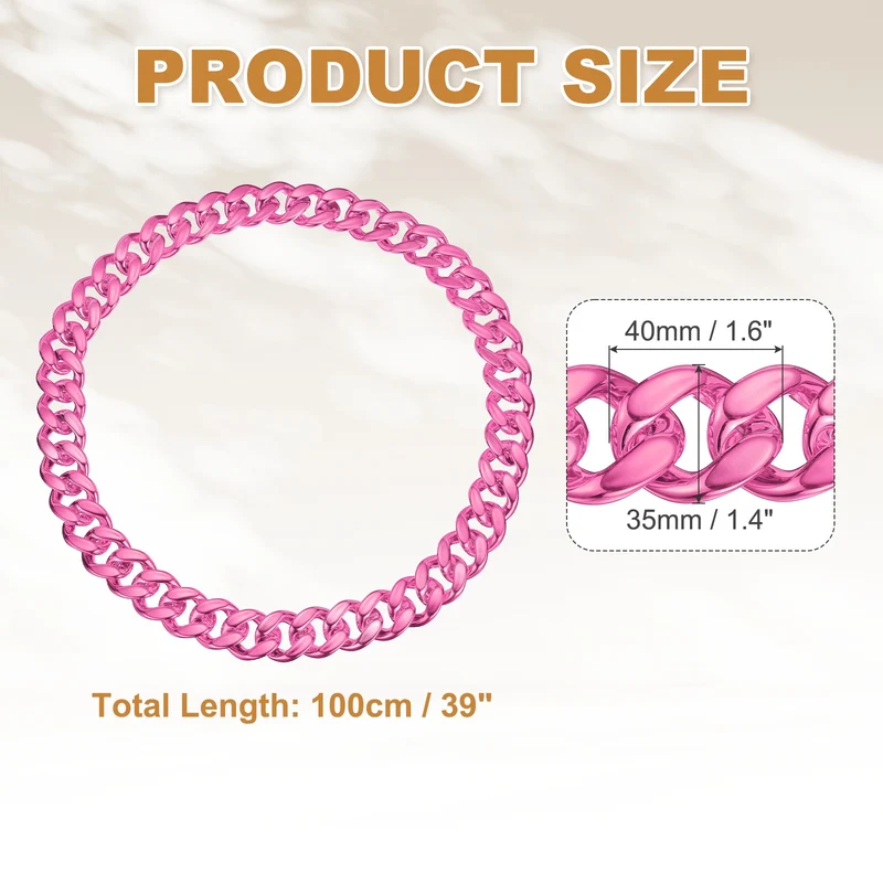 Plastic Hip Hop Chain Necklace 39" Men's Chunky Fake Chain Pink