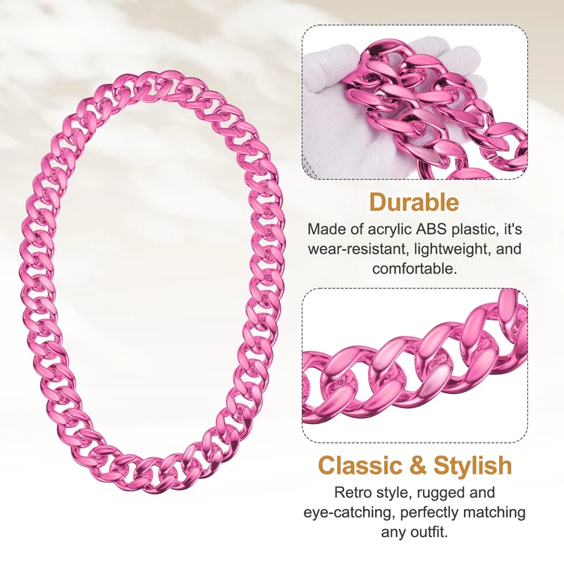 Plastic Hip Hop Chain Necklace 39" Men's Chunky Fake Chain Pink